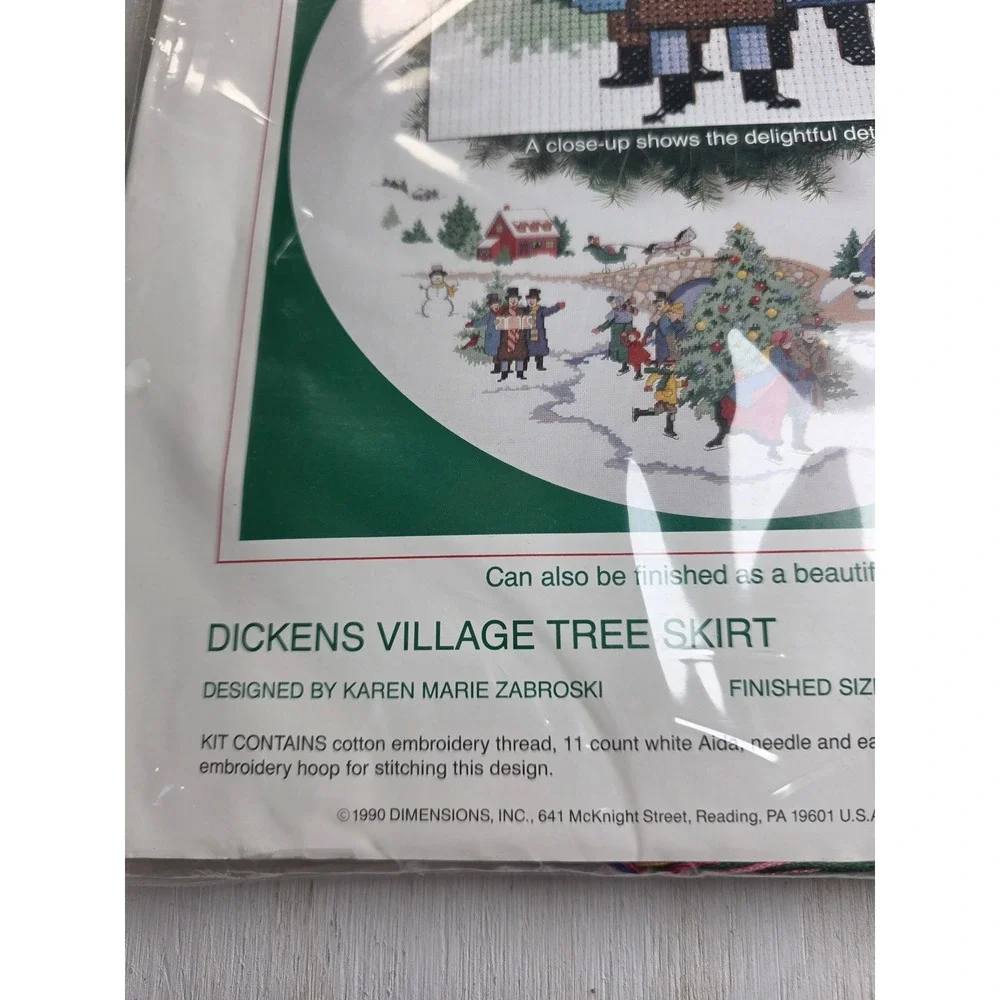Sunset Dickens Village Tree Skirt Counted Cross Stitch Kit 78017 Vintage 1990
